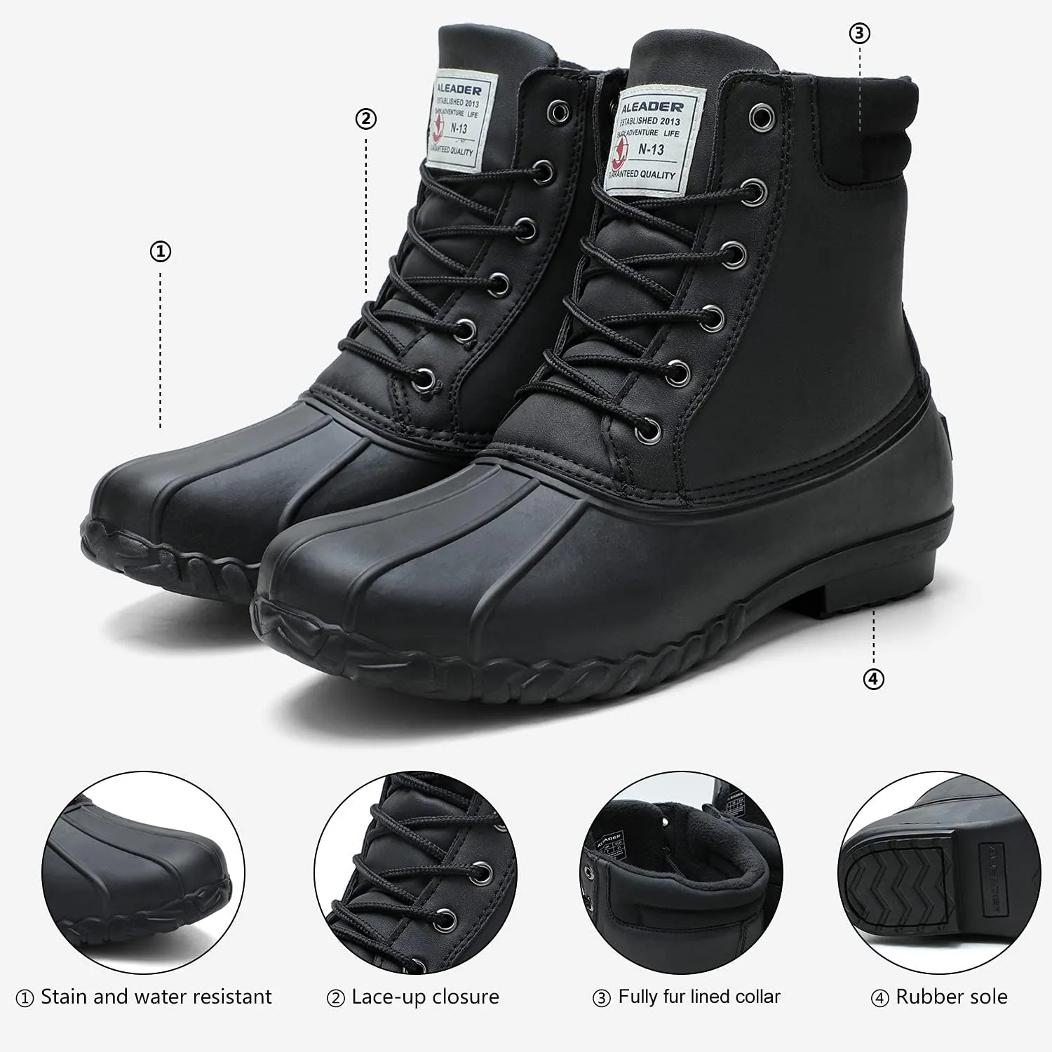 ALEADER Mens Duck Boot | Waterproof Shell | Fur Lined Insulated Winter Snow Boot
