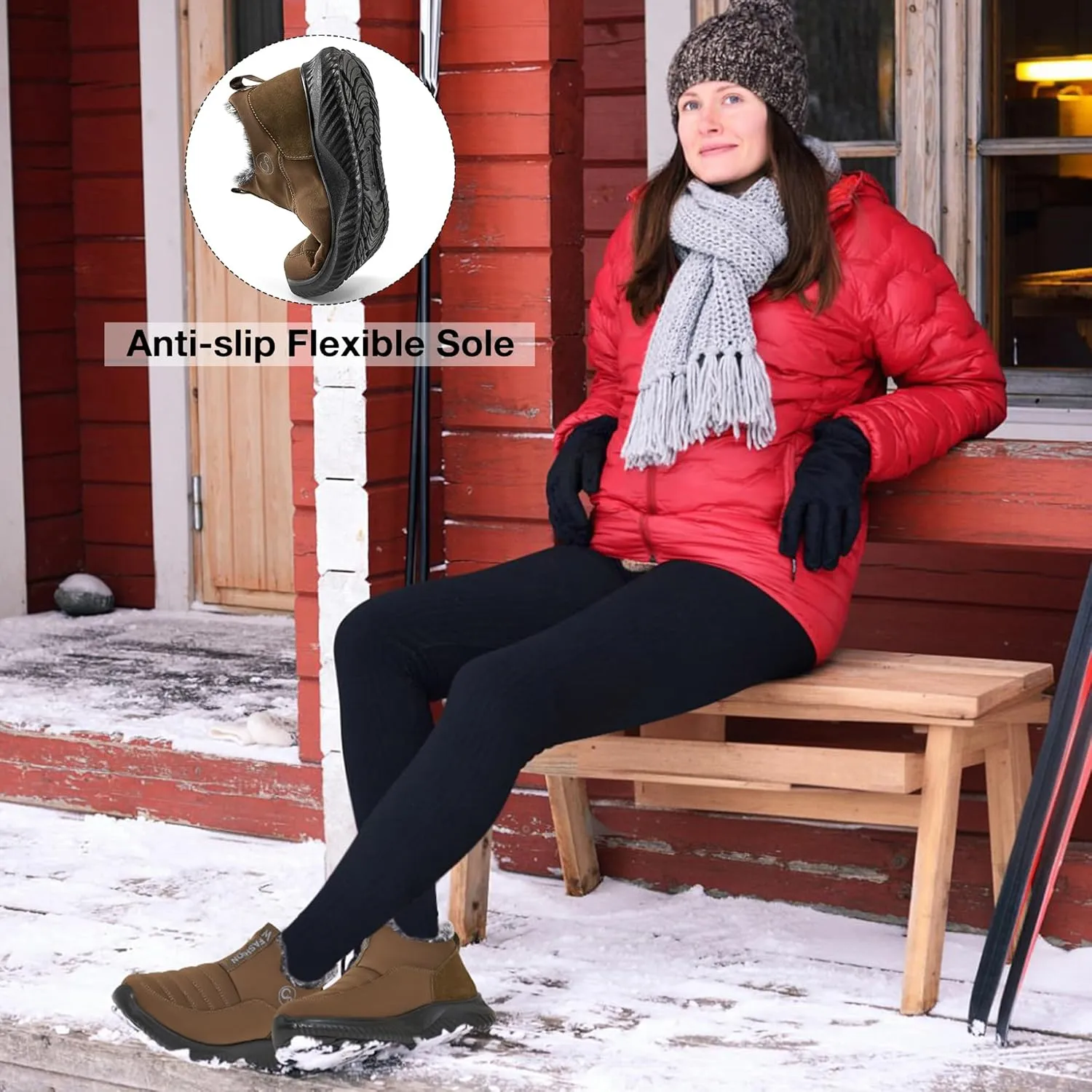 Alicegana Womens Snow Boots Winter Shoes Warm Fur Lined Ankle Booties Slip On Waterproof Boots Non Slip Women Boot