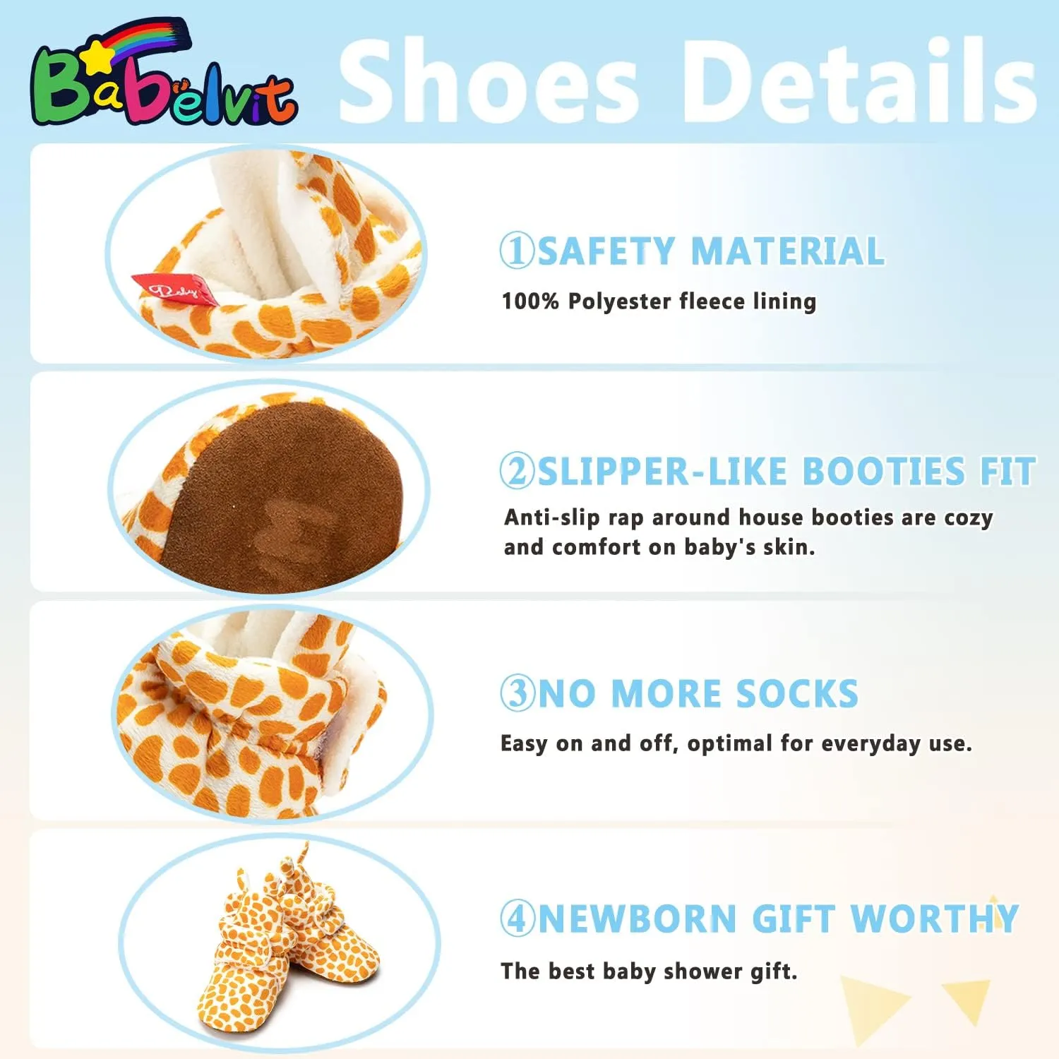 Babelvit Newborn Baby Boy Girl Soft Fleece Booties Stay On Infant Slippers Socks Shoe Non Skid Gripper Toddler First Walkers Winter Ankle Crib Shoes