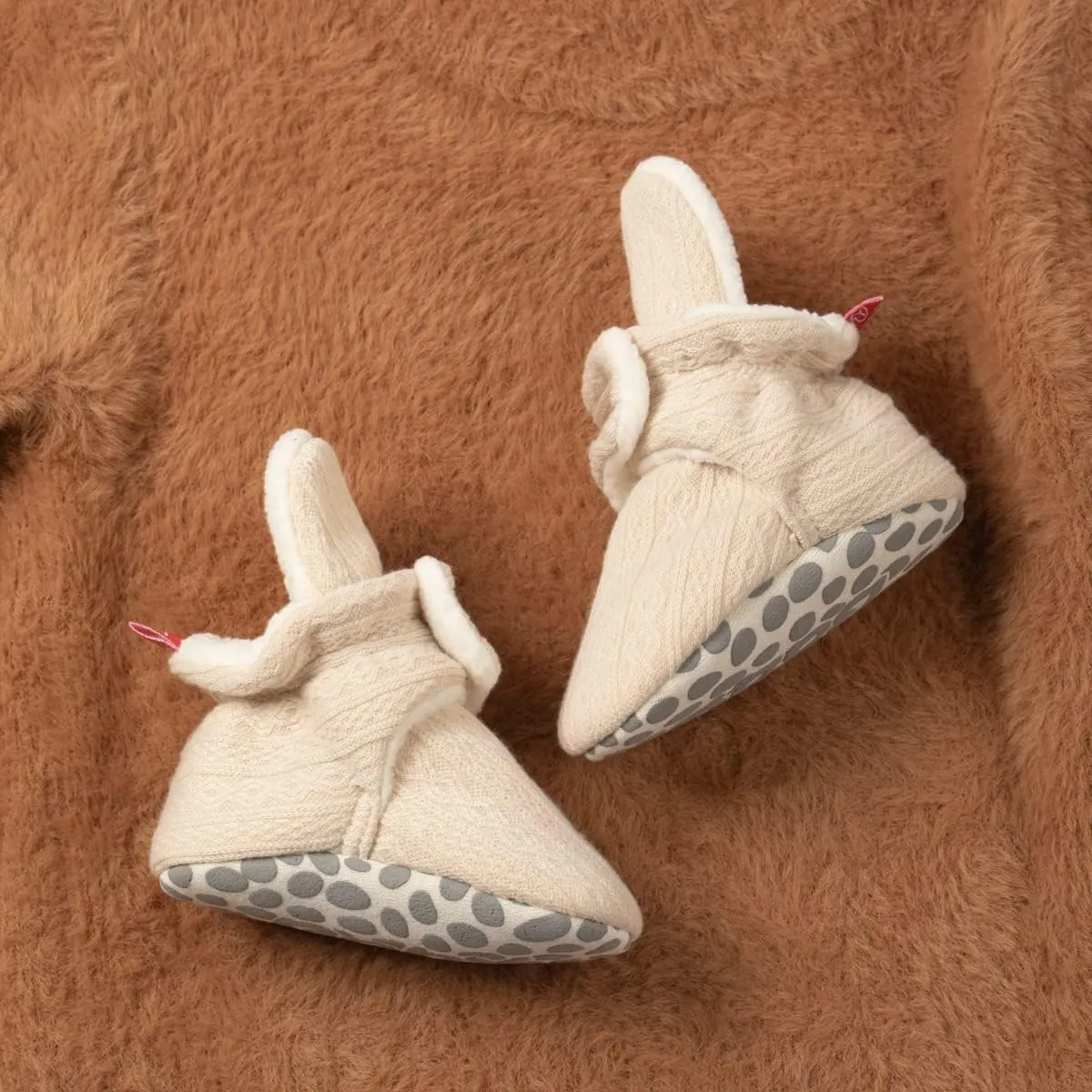 Babelvit Newborn Baby Boy Girl Soft Fleece Booties Stay On Infant Slippers Socks Shoe Non Skid Gripper Toddler First Walkers Winter Ankle Crib Shoes