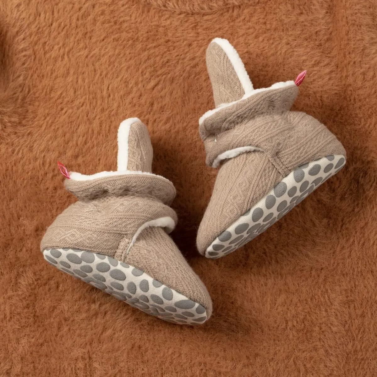 Babelvit Newborn Baby Boy Girl Soft Fleece Booties Stay On Infant Slippers Socks Shoe Non Skid Gripper Toddler First Walkers Winter Ankle Crib Shoes