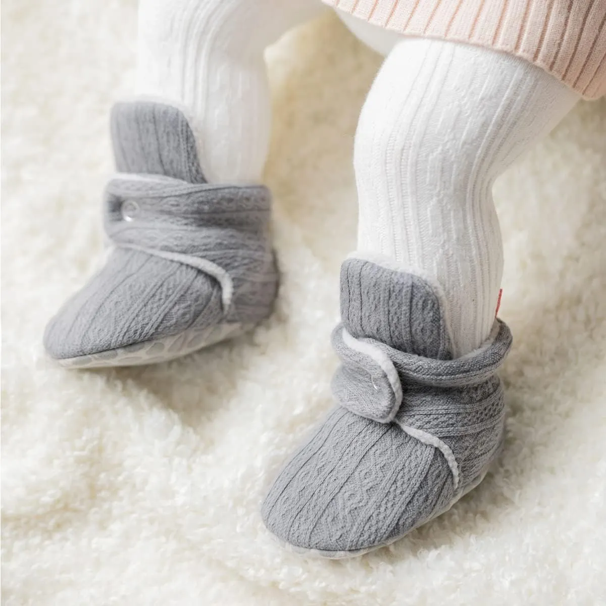 Babelvit Newborn Baby Boy Girl Soft Fleece Booties Stay On Infant Slippers Socks Shoe Non Skid Gripper Toddler First Walkers Winter Ankle Crib Shoes