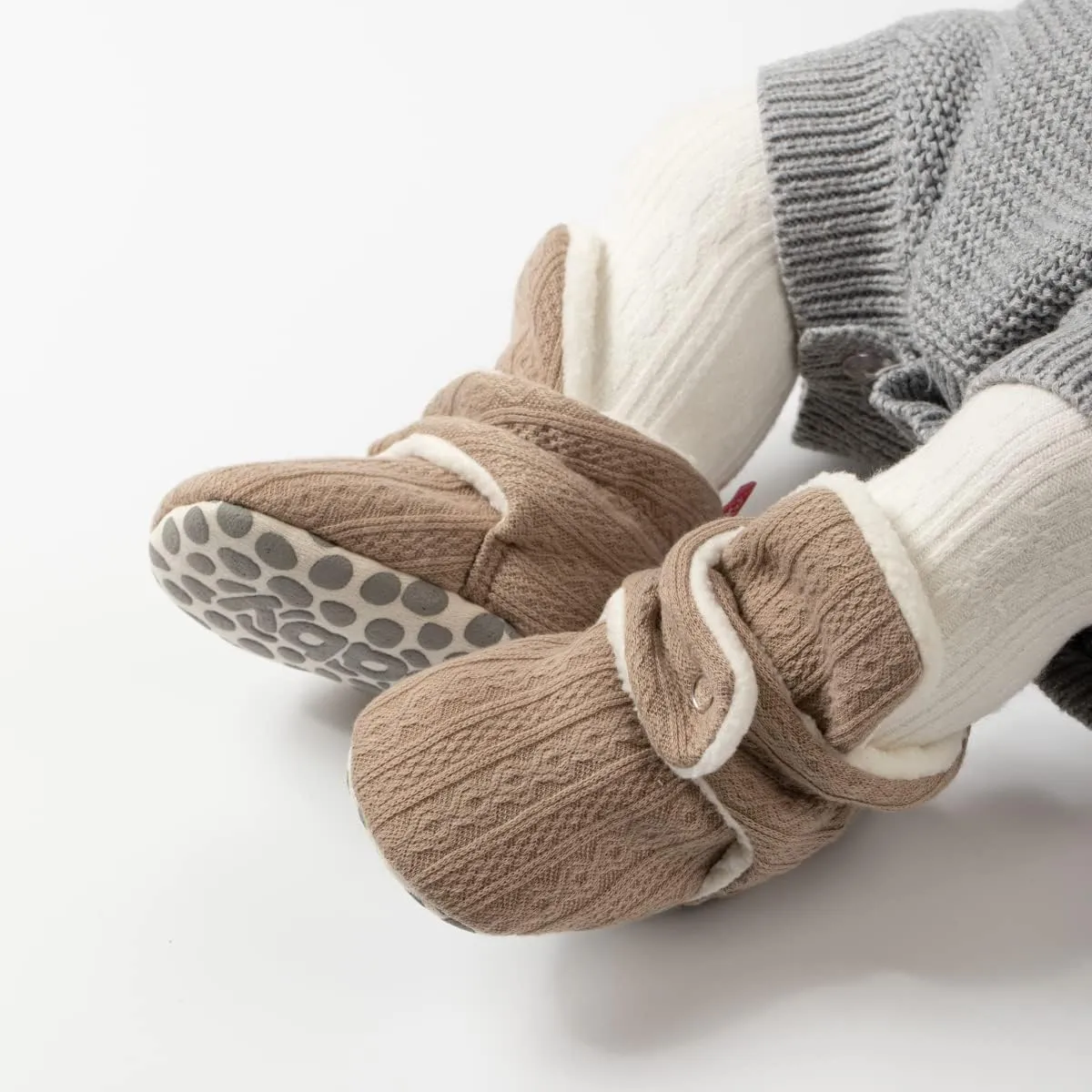 Babelvit Newborn Baby Boy Girl Soft Fleece Booties Stay On Infant Slippers Socks Shoe Non Skid Gripper Toddler First Walkers Winter Ankle Crib Shoes