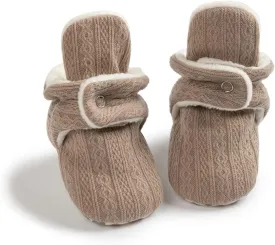 Babelvit Newborn Baby Boy Girl Soft Fleece Booties Stay On Infant Slippers Socks Shoe Non Skid Gripper Toddler First Walkers Winter Ankle Crib Shoes