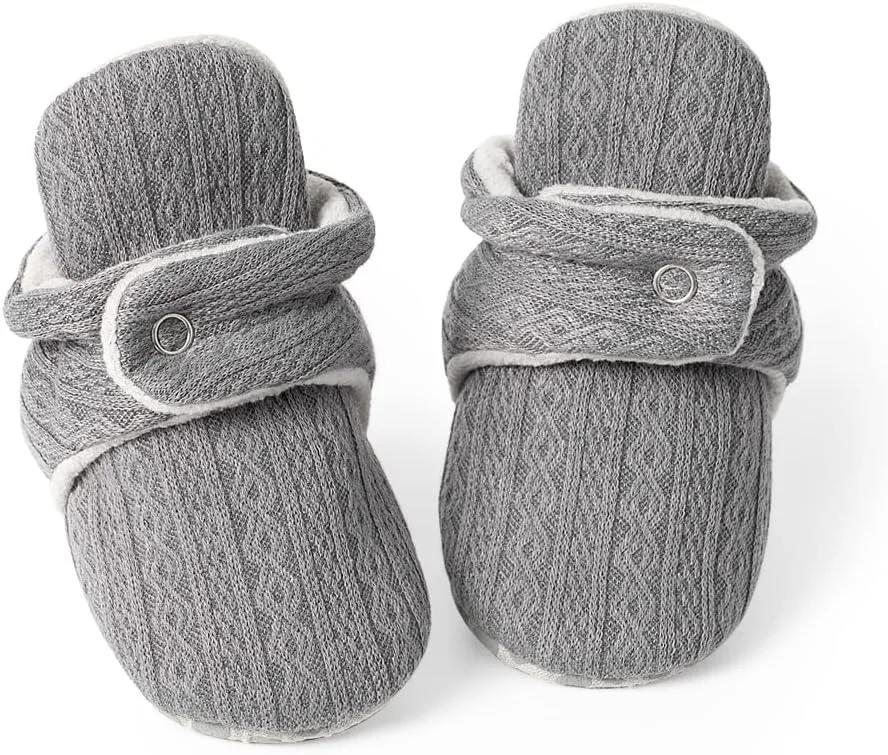 Babelvit Newborn Baby Boy Girl Soft Fleece Booties Stay On Infant Slippers Socks Shoe Non Skid Gripper Toddler First Walkers Winter Ankle Crib Shoes
