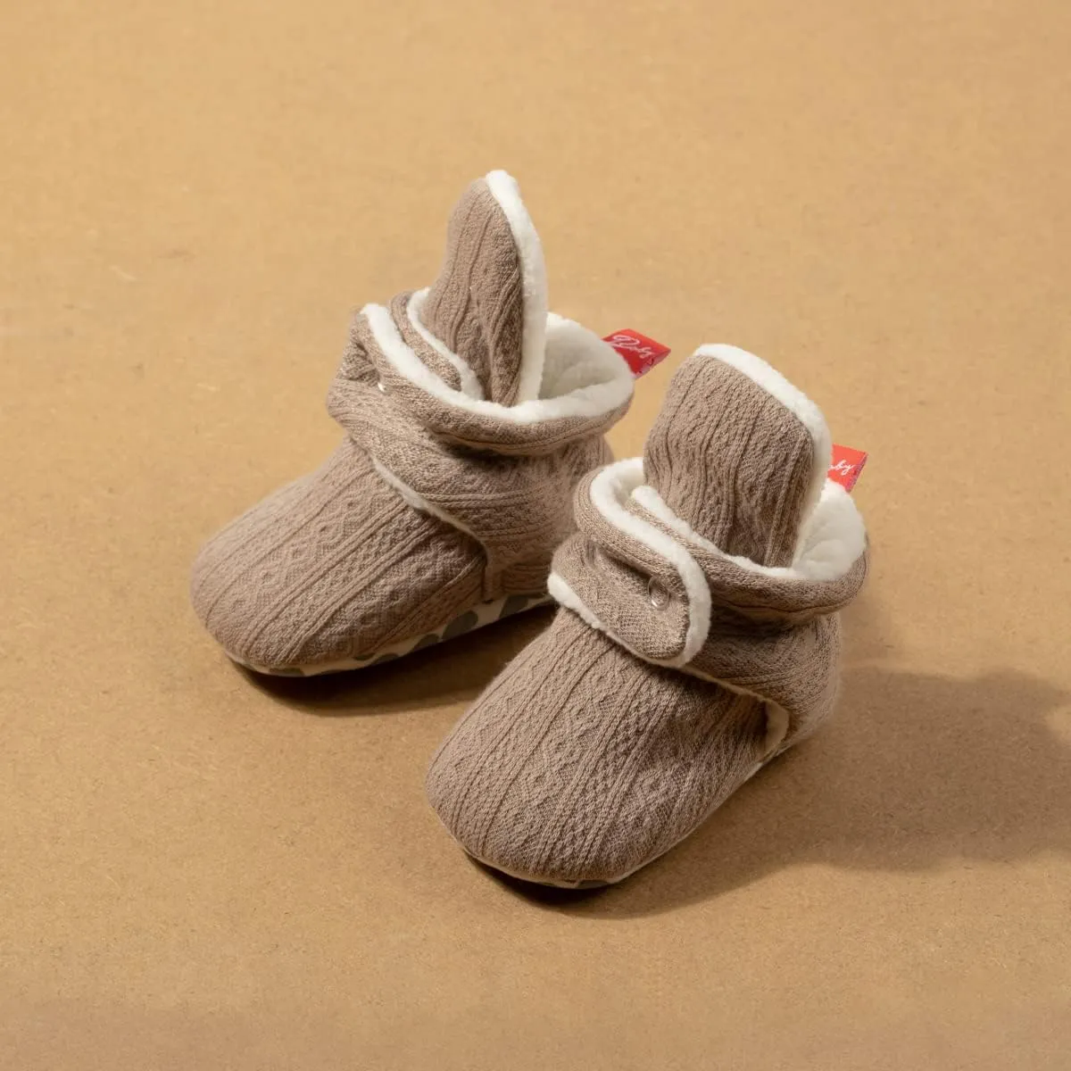 Babelvit Newborn Baby Boy Girl Soft Fleece Booties Stay On Infant Slippers Socks Shoe Non Skid Gripper Toddler First Walkers Winter Ankle Crib Shoes
