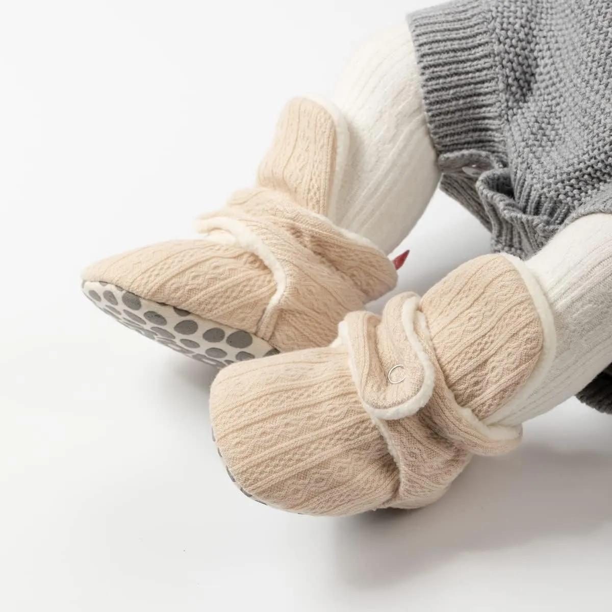 Babelvit Newborn Baby Boy Girl Soft Fleece Booties Stay On Infant Slippers Socks Shoe Non Skid Gripper Toddler First Walkers Winter Ankle Crib Shoes