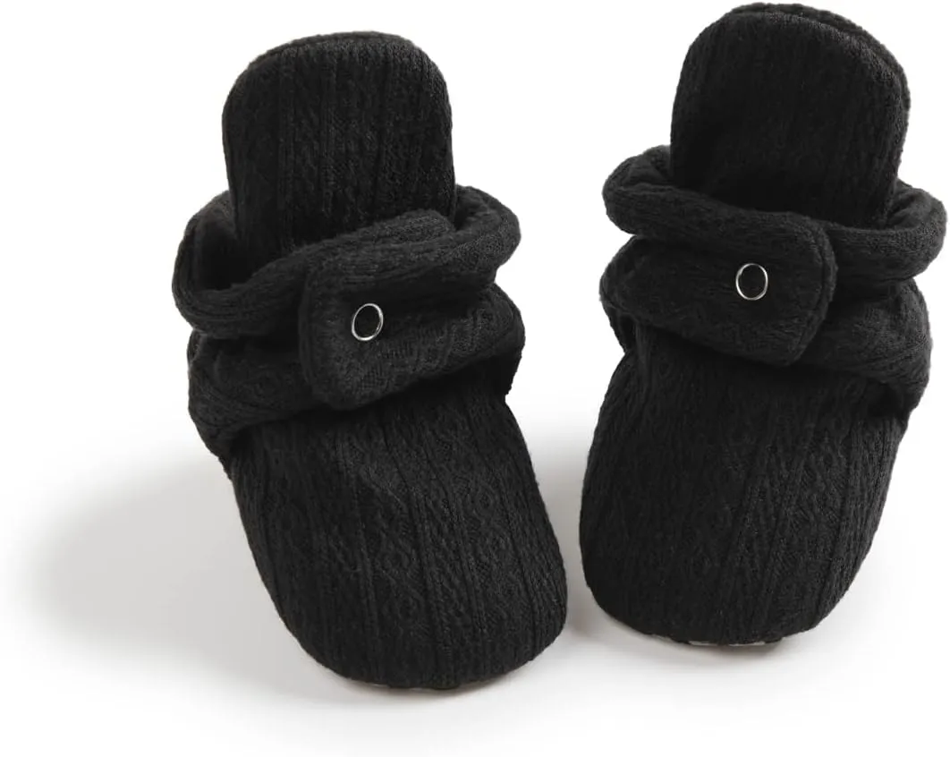 Babelvit Newborn Baby Boy Girl Soft Fleece Booties Stay On Infant Slippers Socks Shoe Non Skid Gripper Toddler First Walkers Winter Ankle Crib Shoes