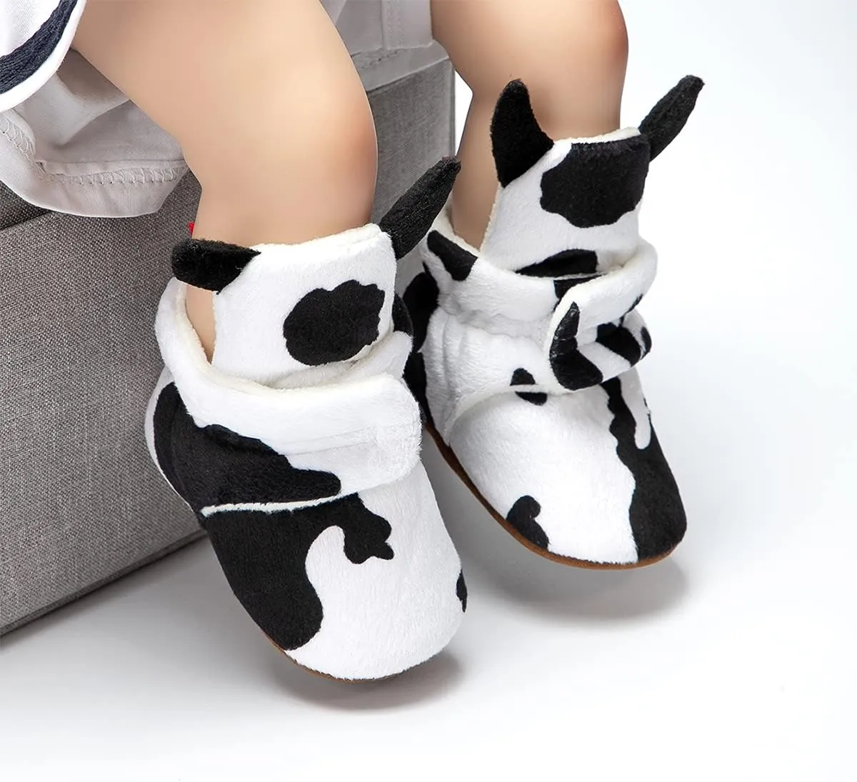 Babelvit Newborn Baby Boy Girl Soft Fleece Booties Stay On Infant Slippers Socks Shoe Non Skid Gripper Toddler First Walkers Winter Ankle Crib Shoes