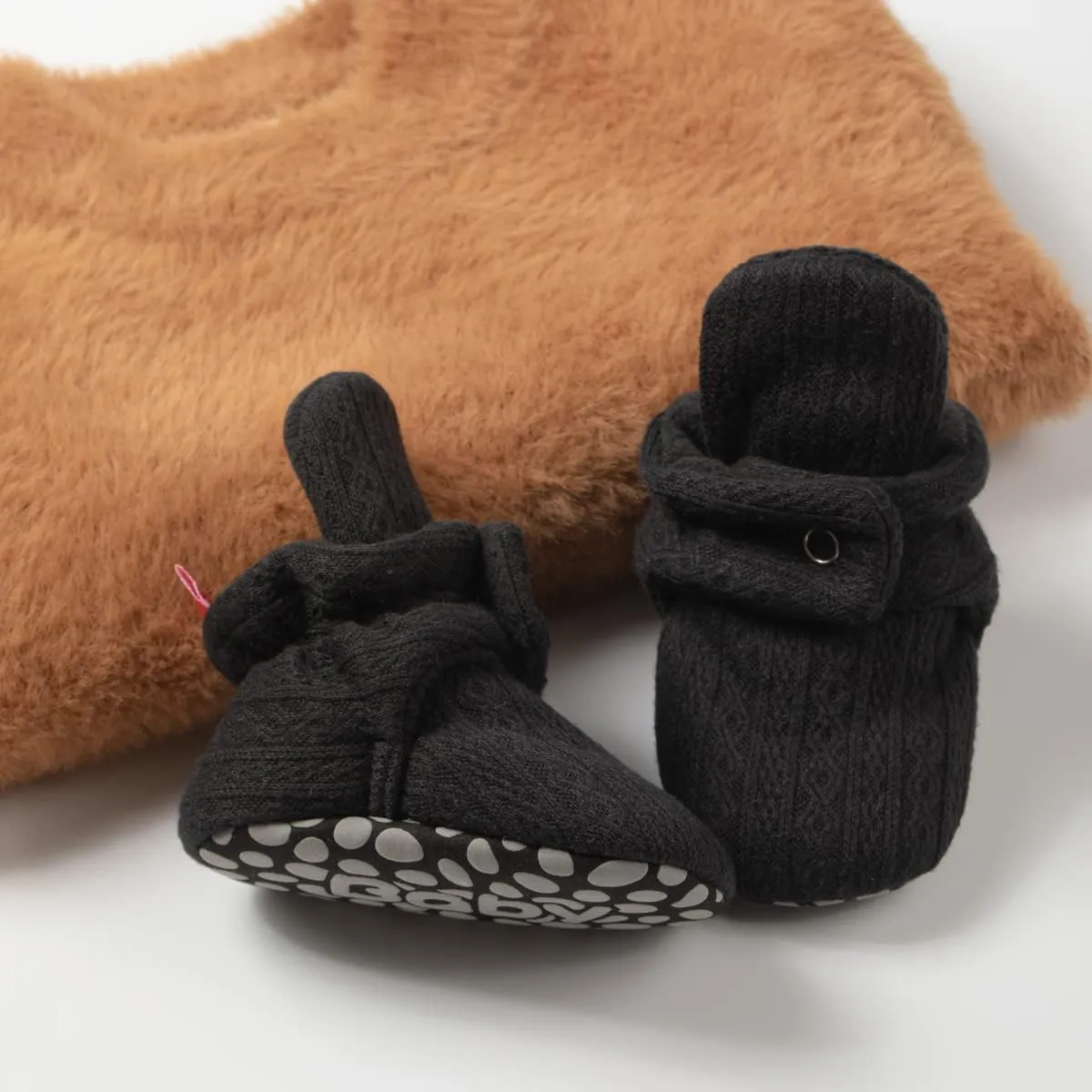 Babelvit Newborn Baby Boy Girl Soft Fleece Booties Stay On Infant Slippers Socks Shoe Non Skid Gripper Toddler First Walkers Winter Ankle Crib Shoes