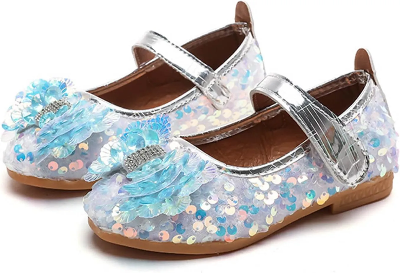 Baby Girls Mary Jane Flats Sparkly Bow Diamonds Low Heel Princess Hook and Loop Party Dress Shoes Loafers Moccasins