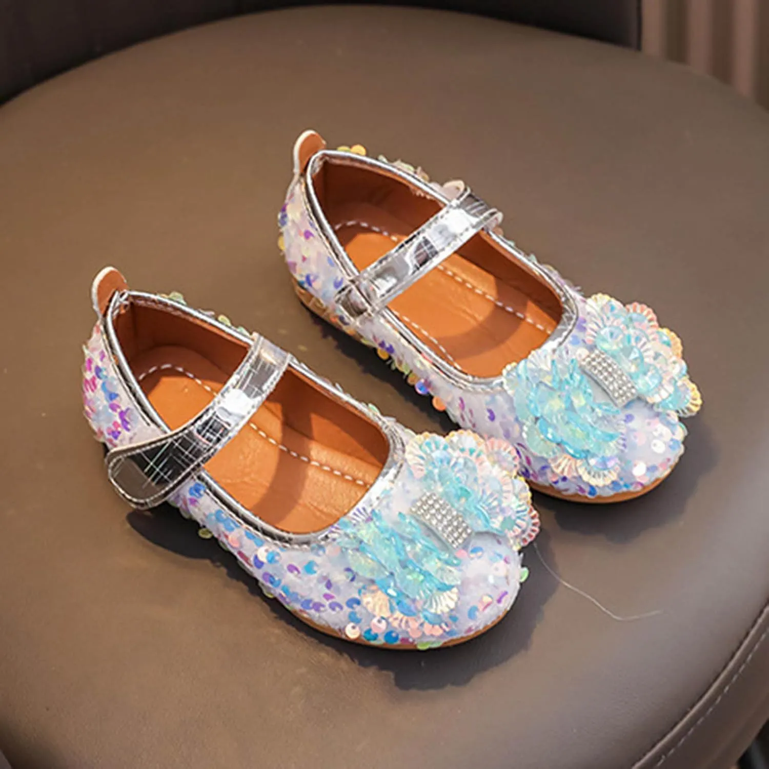 Baby Girls Mary Jane Flats Sparkly Bow Diamonds Low Heel Princess Hook and Loop Party Dress Shoes Loafers Moccasins