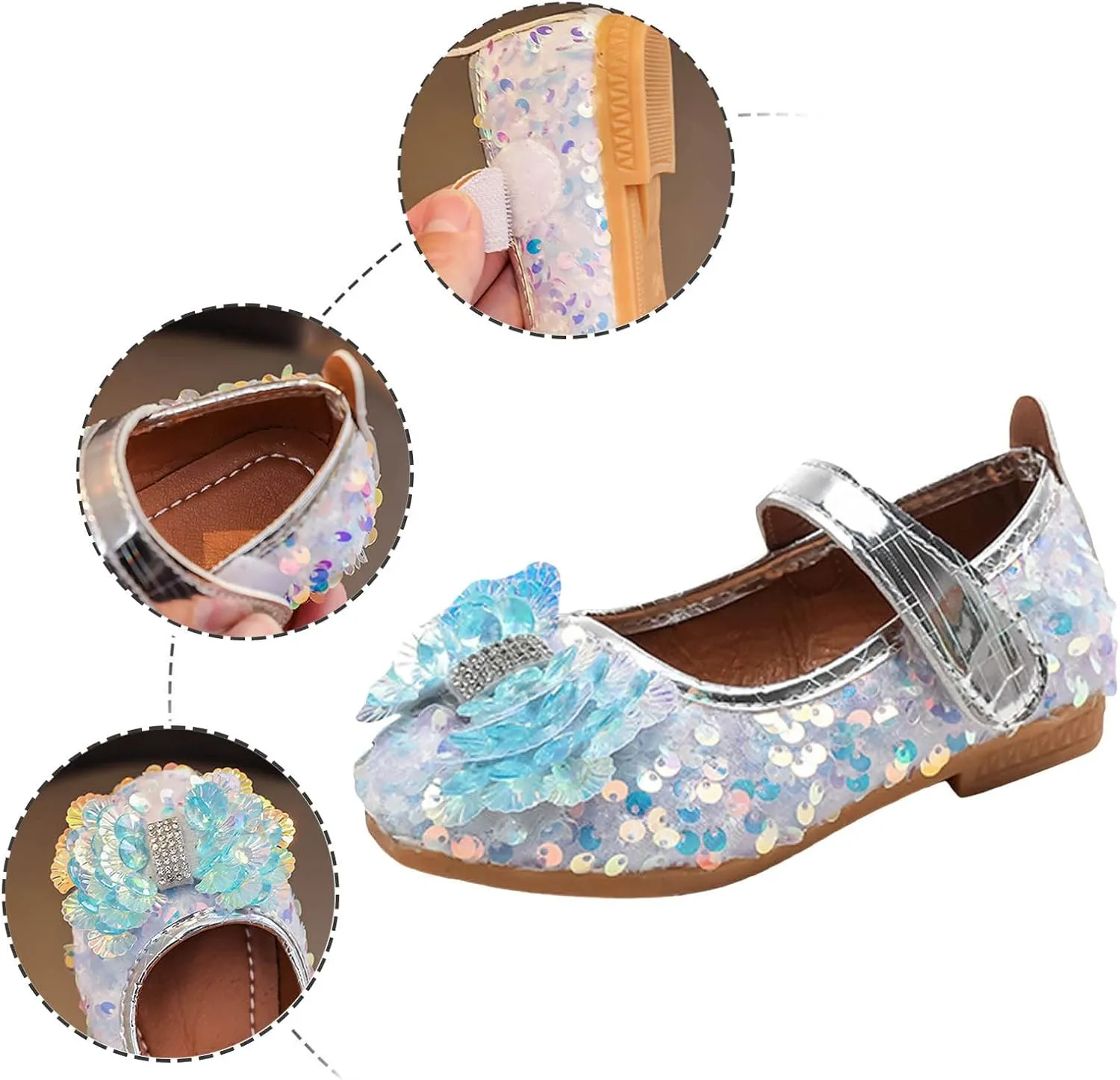Baby Girls Mary Jane Flats Sparkly Bow Diamonds Low Heel Princess Hook and Loop Party Dress Shoes Loafers Moccasins