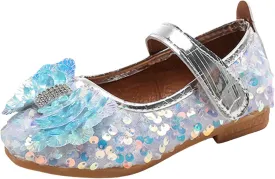 Baby Girls Mary Jane Flats Sparkly Bow Diamonds Low Heel Princess Hook and Loop Party Dress Shoes Loafers Moccasins