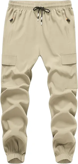 Boy's Cargo Joggers Pants Youth Quick Dry Hiking Lightweight Pants for Sports Outdoor with Zipper Pockets