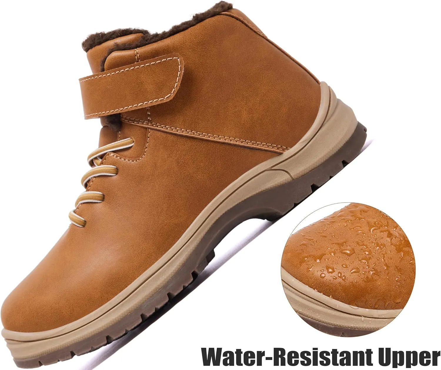 Boys Snow Boots Warm Fur Lined Non Slip Winter Shoes Lightweight Water Resistant Hiking Boot