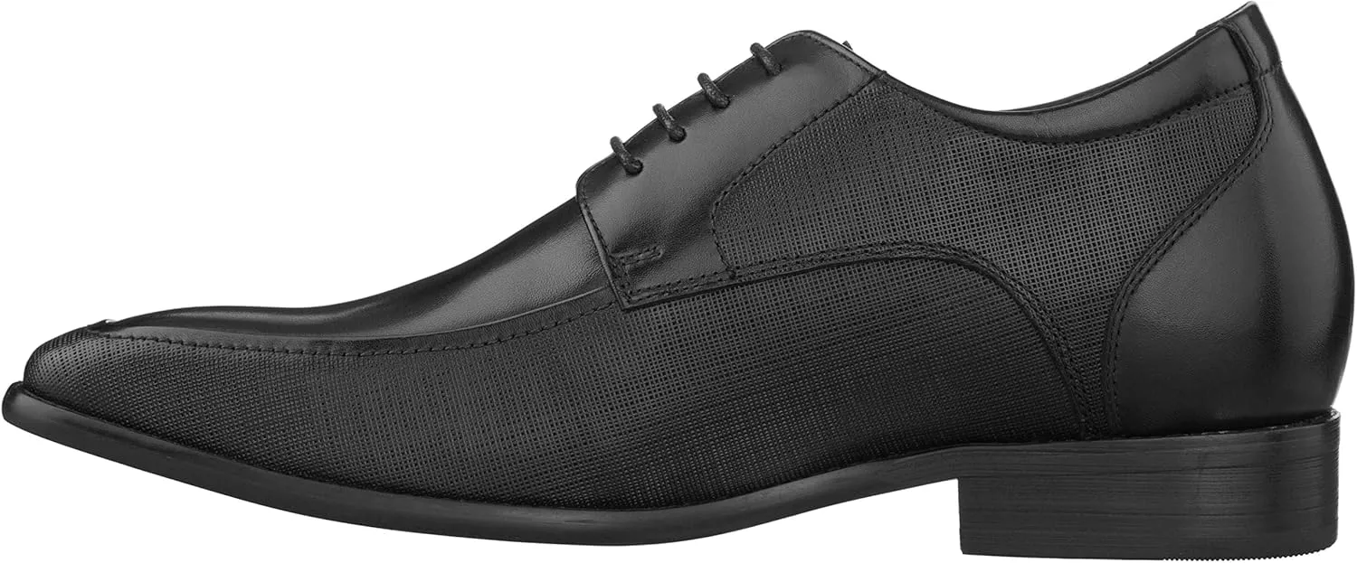 CALTO Men's Invisible Height Increasing Elevator Shoes - Black Premium Leather Lace-up Formal Derby Oxfords - 3 Inches Taller - Y5032 - Size 9 D(M) US