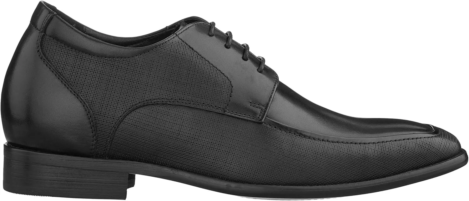 CALTO Men's Invisible Height Increasing Elevator Shoes - Black Premium Leather Lace-up Formal Derby Oxfords - 3 Inches Taller - Y5032 - Size 9 D(M) US