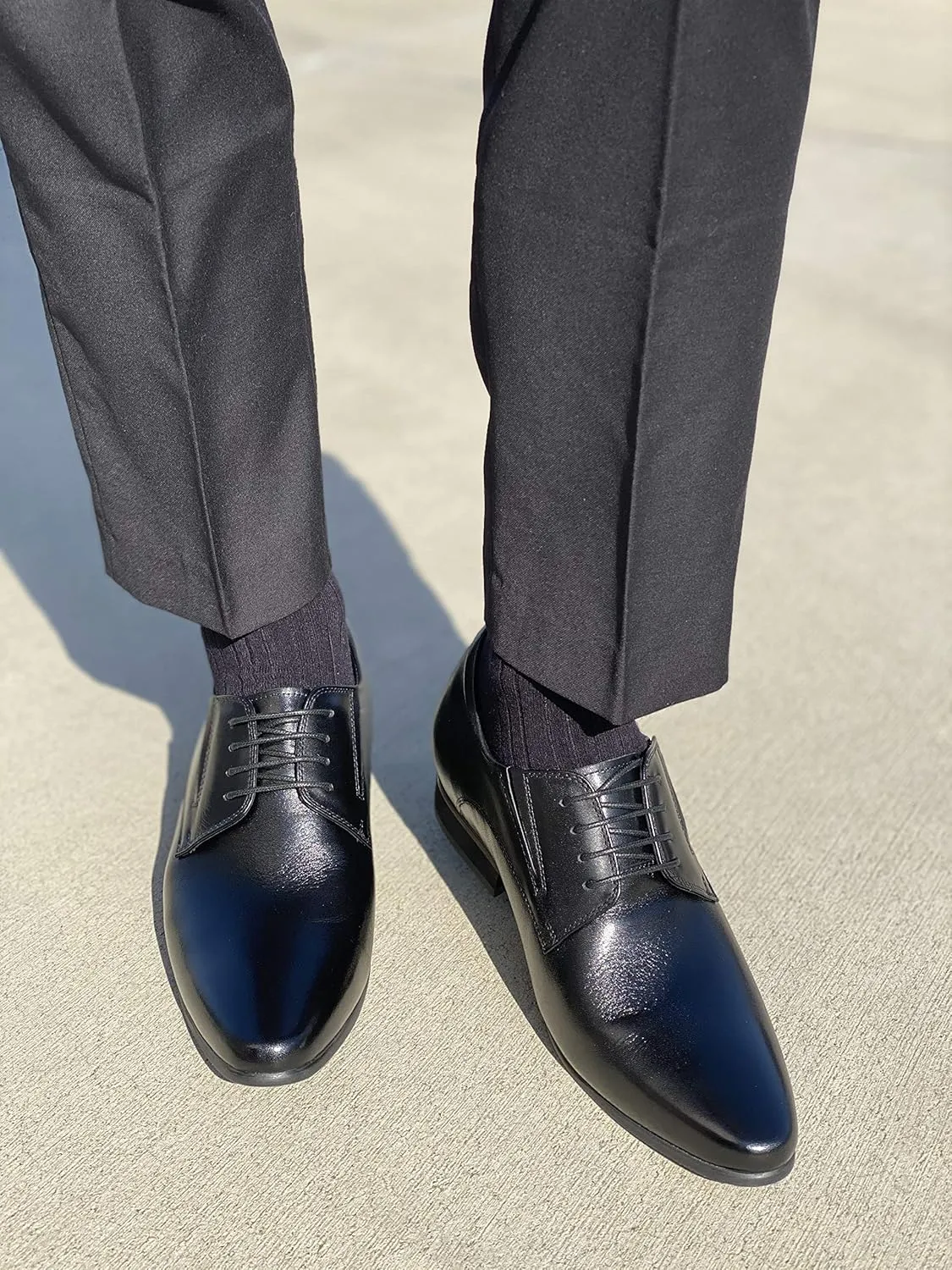 CALTO Men's Invisible Height Increasing Elevator Shoes - Black Premium Leather Lace-up Formal Derby Oxfords - 3 Inches Taller - Y5051 - Size 11 D(M) US