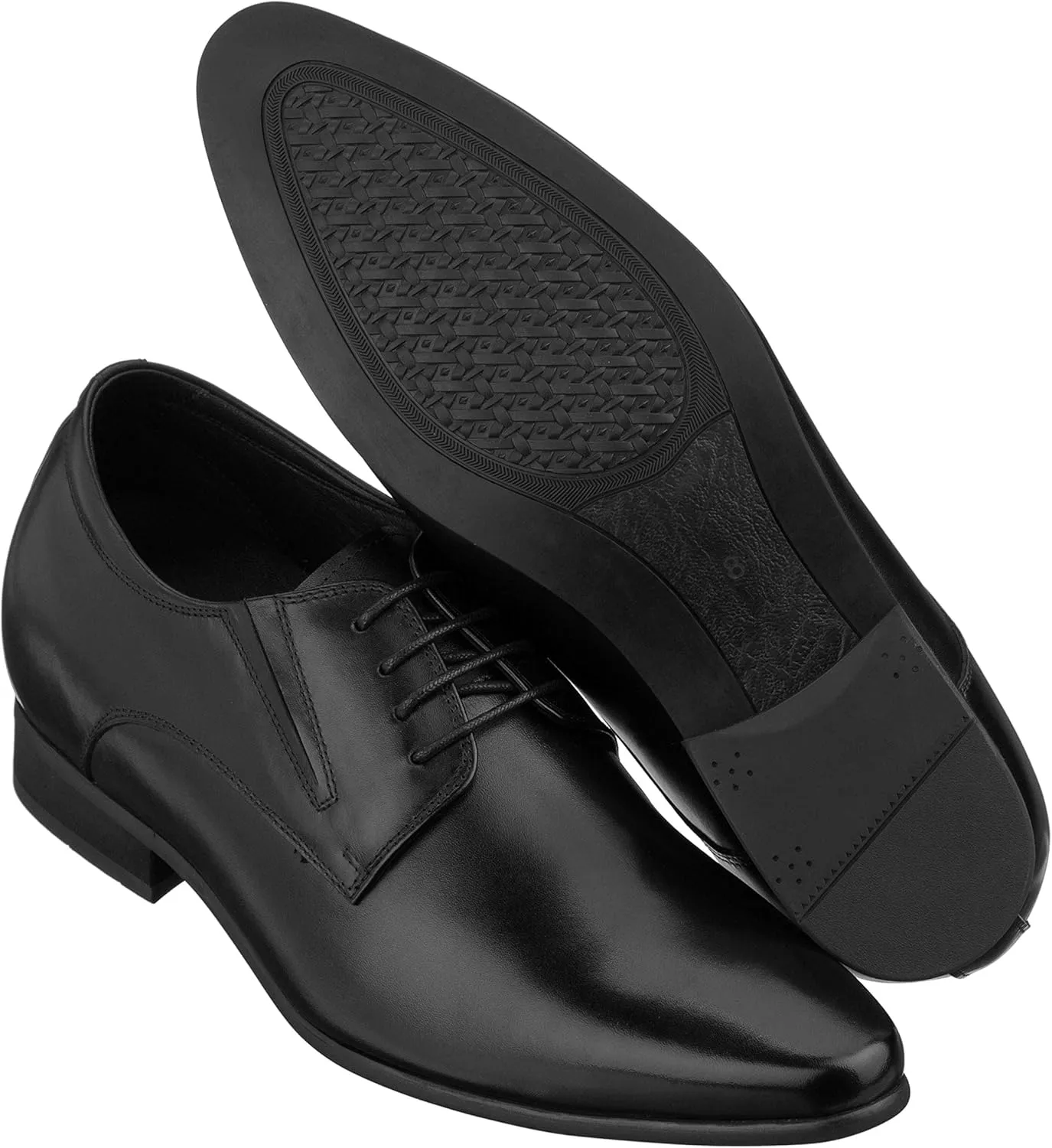 CALTO Men's Invisible Height Increasing Elevator Shoes - Black Premium Leather Lace-up Formal Derby Oxfords - 3 Inches Taller - Y5051 - Size 11 D(M) US