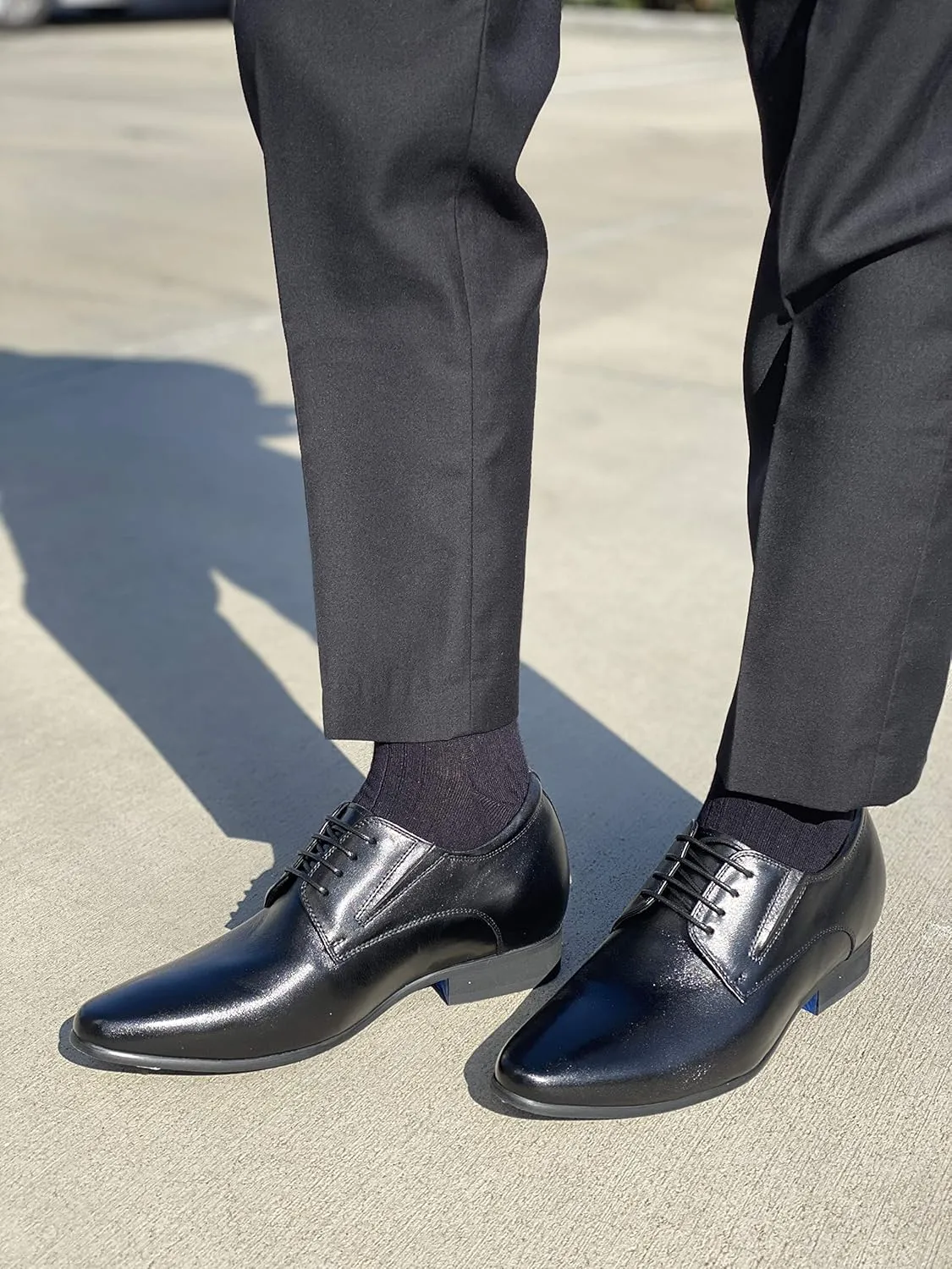 CALTO Men's Invisible Height Increasing Elevator Shoes - Black Premium Leather Lace-up Formal Derby Oxfords - 3 Inches Taller - Y5051 - Size 11 D(M) US