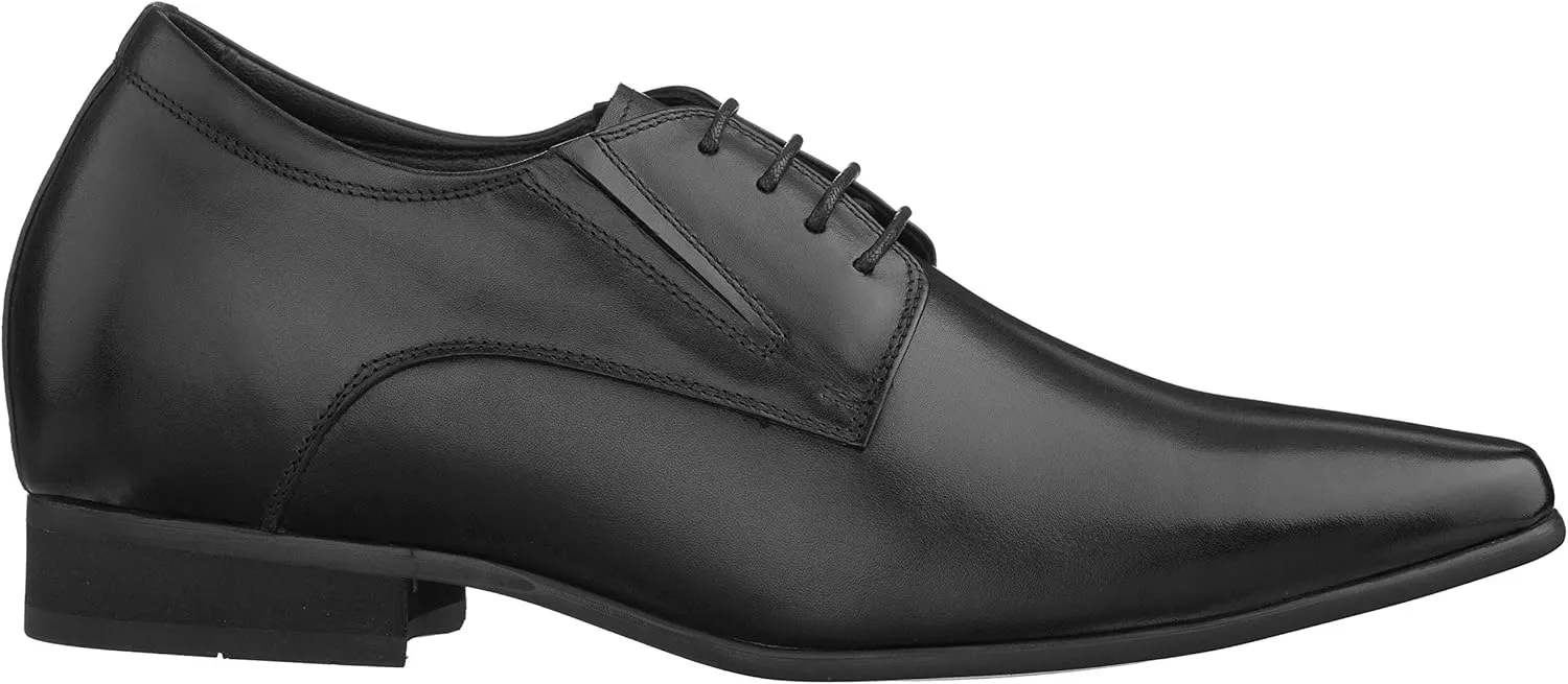 CALTO Men's Invisible Height Increasing Elevator Shoes - Black Premium Leather Lace-up Formal Derby Oxfords - 3 Inches Taller - Y5051 - Size 11 D(M) US