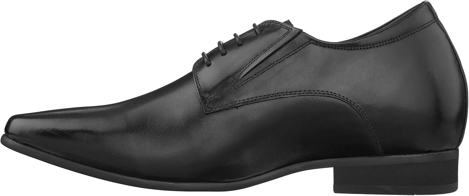CALTO Men's Invisible Height Increasing Elevator Shoes - Black Premium Leather Lace-up Formal Derby Oxfords - 3 Inches Taller - Y5051 - Size 11 D(M) US