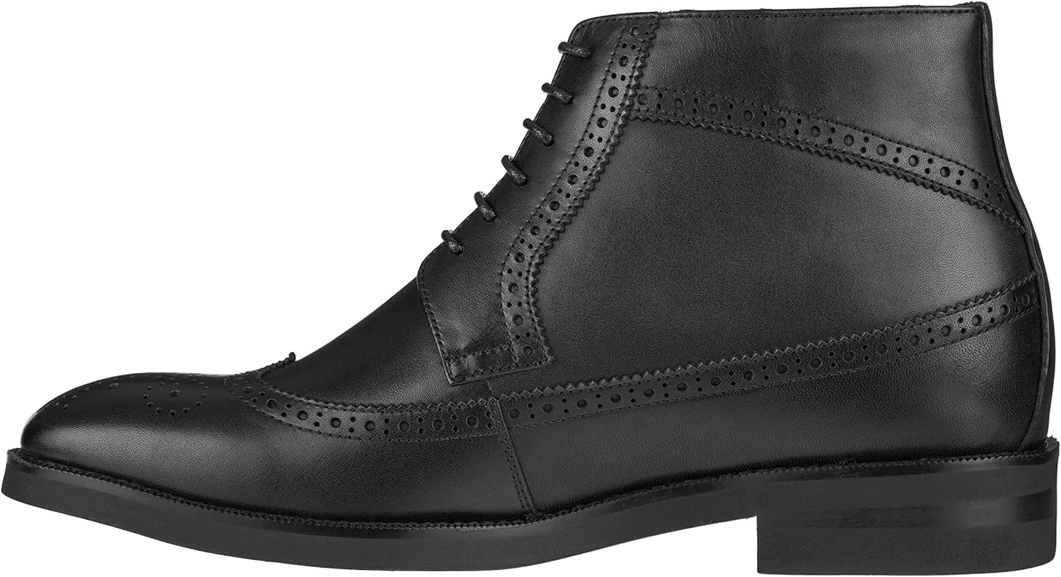 CALTO Men's Invisible Height Increasing Elevator Shoes - Black Premium Leather Lace-up Wing-Tip Dress Boots - 3.2 Inches Taller - S27001 - Size 10 D(M) US