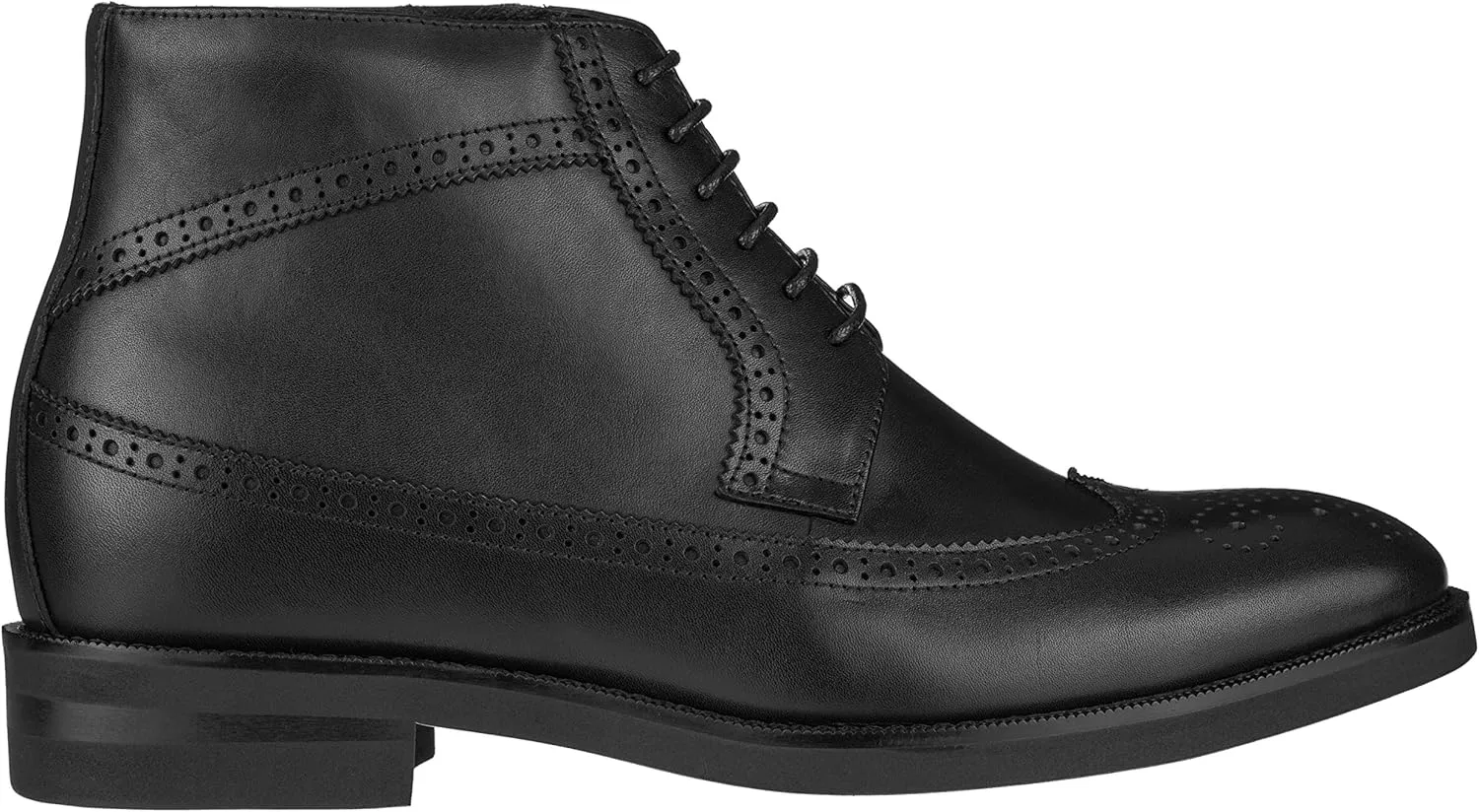 CALTO Men's Invisible Height Increasing Elevator Shoes - Black Premium Leather Lace-up Wing-Tip Dress Boots - 3.2 Inches Taller - S27001 - Size 10 D(M) US