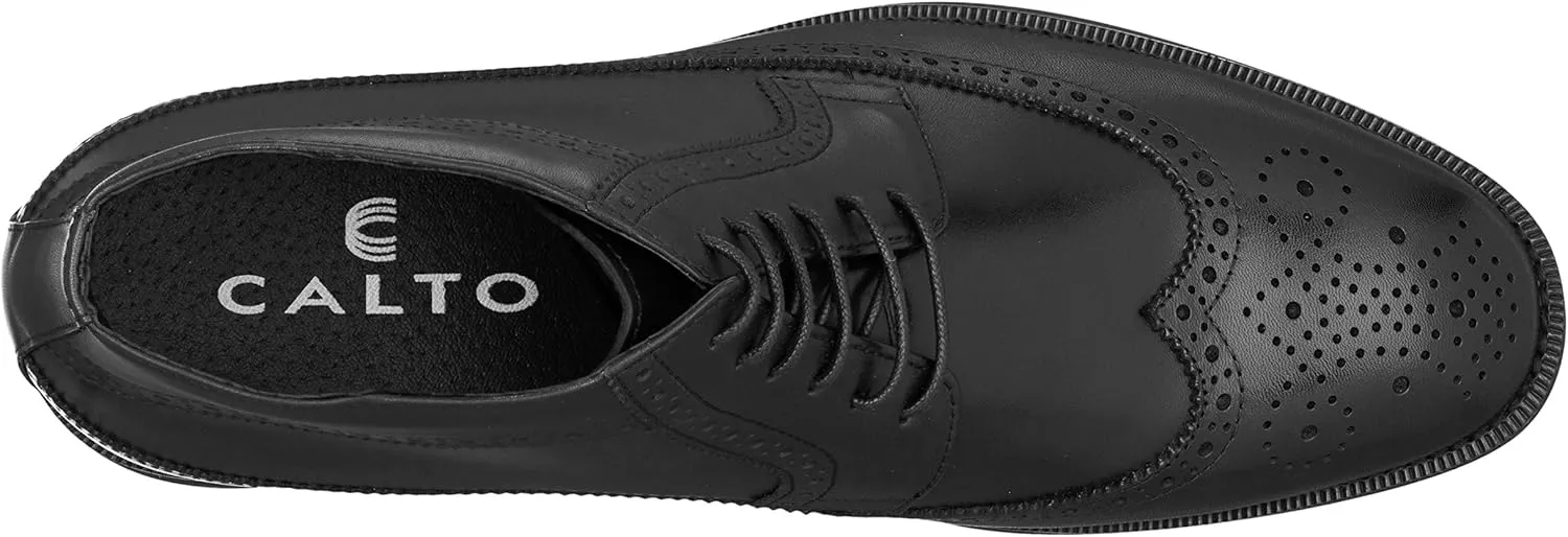 CALTO Men's Invisible Height Increasing Elevator Shoes - Black Premium Leather Lace-up Wing-Tip Dress Boots - 3.2 Inches Taller - S27001 - Size 10 D(M) US
