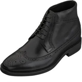 CALTO Men's Invisible Height Increasing Elevator Shoes - Black Premium Leather Lace-up Wing-Tip Dress Boots - 3.2 Inches Taller - S27001 - Size 10 D(M) US