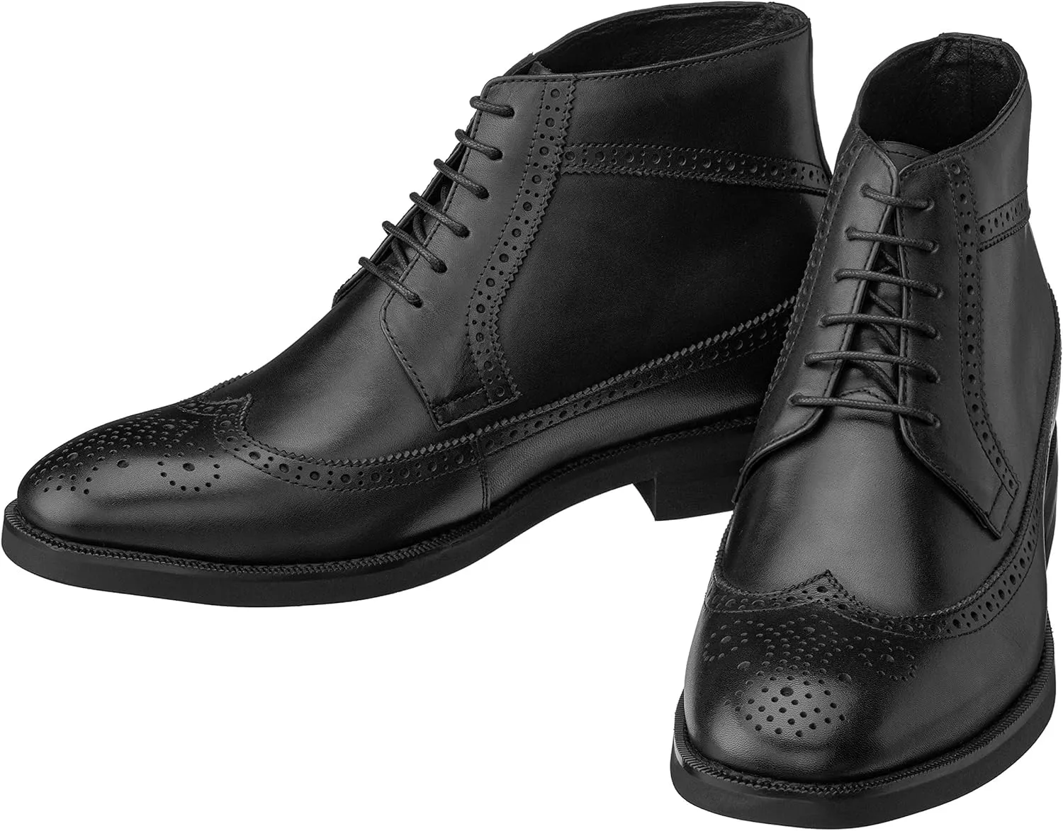 CALTO Men's Invisible Height Increasing Elevator Shoes - Black Premium Leather Lace-up Wing-Tip Dress Boots - 3.2 Inches Taller - S27001 - Size 10 D(M) US