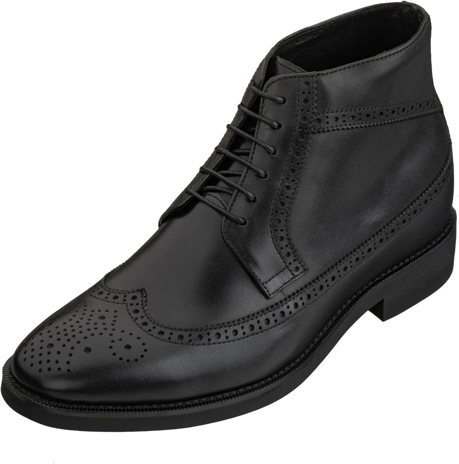 CALTO Men's Invisible Height Increasing Elevator Shoes - Black Premium Leather Lace-up Wing-Tip Dress Boots - 3.2 Inches Taller - S27001 - Size 10 D(M) US