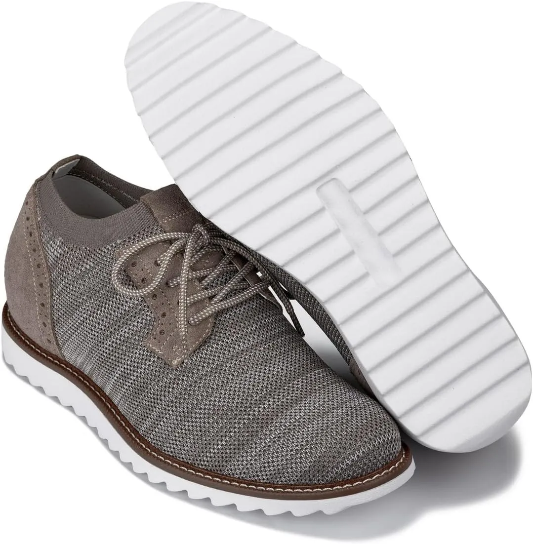 CALTO Men's Invisible Height Increasing Elevator Shoes - Camel Brown Lightweight Lace-up Casual Derby - 3.2 Inches Taller - J1506 - Size 12 D(M) US
