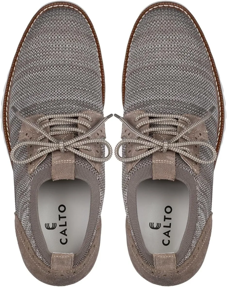 CALTO Men's Invisible Height Increasing Elevator Shoes - Camel Brown Lightweight Lace-up Casual Derby - 3.2 Inches Taller - J1506 - Size 12 D(M) US