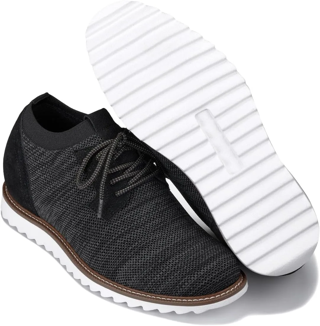 CALTO Men's Invisible Height Increasing Elevator Shoes - Charcoal Grey Lightweight Lace-up Casual Derby - 3.2 Inches Taller - J1504 - Size 9.5 D(M) US