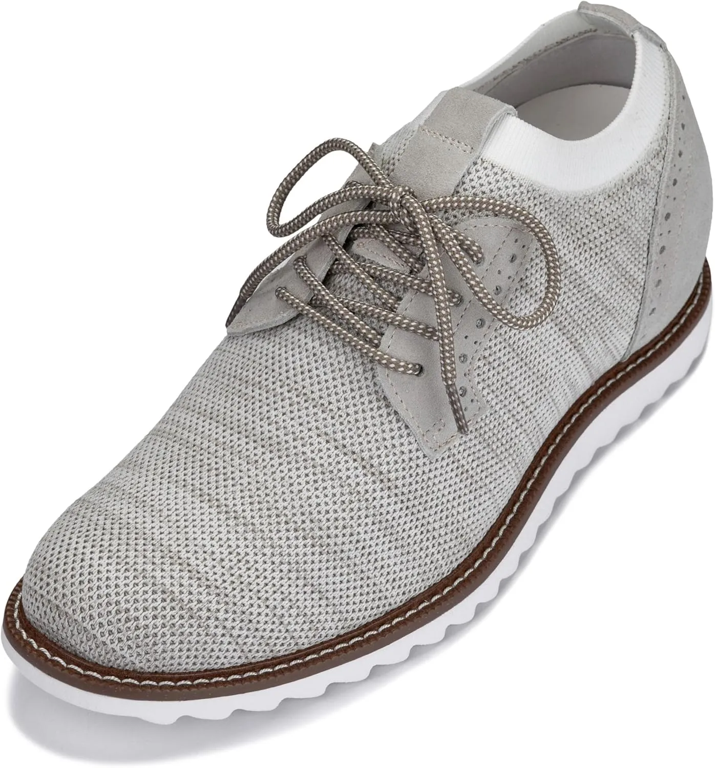 CALTO Men's Invisible Height Increasing Elevator Shoes - Cream Lightweight Lace-up Casual Derby - 3.2 Inches Taller - J1505 - Size 9.5 D(M) US