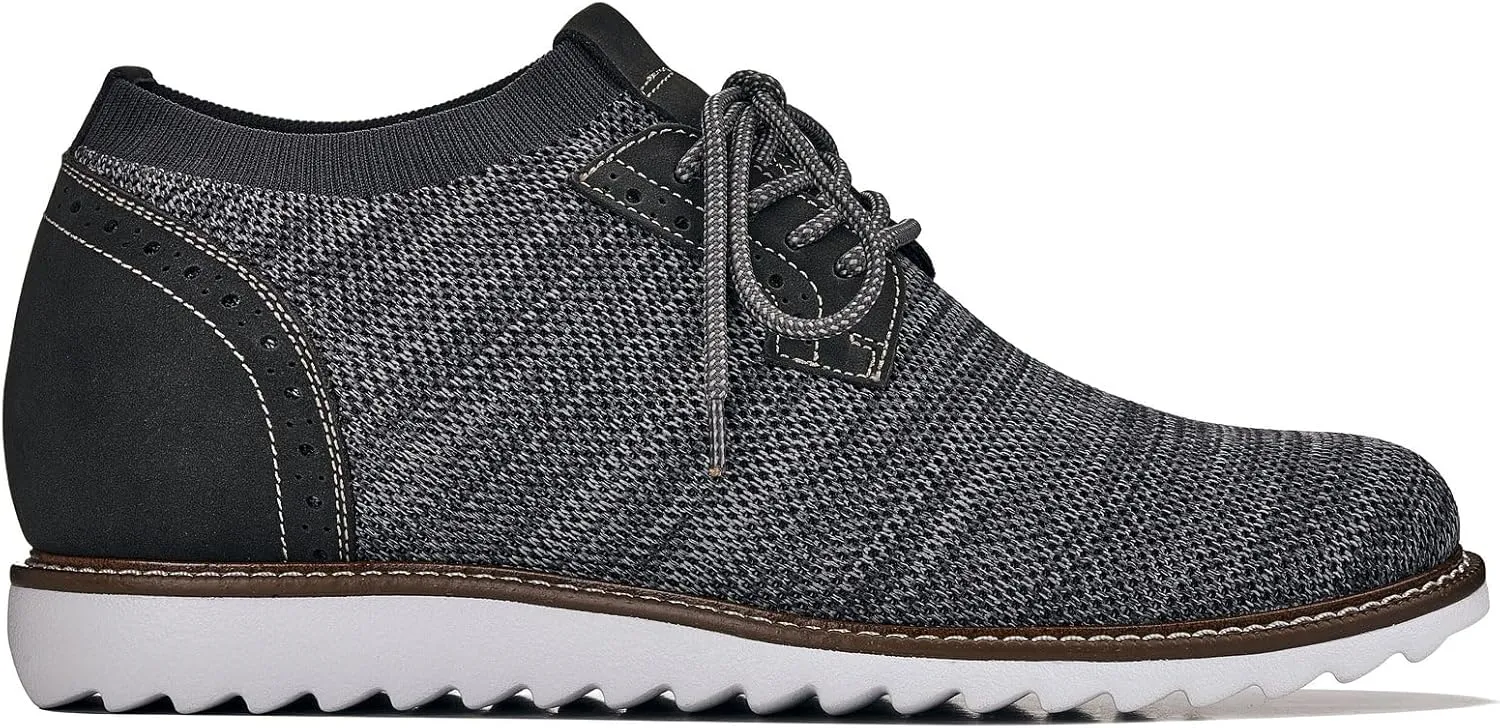 CALTO Men's Invisible Height Increasing Elevator Shoes - Grey Lightweight Lace-up Casual Derby - 3.2 Inches Taller - J1503 - Size 12 D(M) US