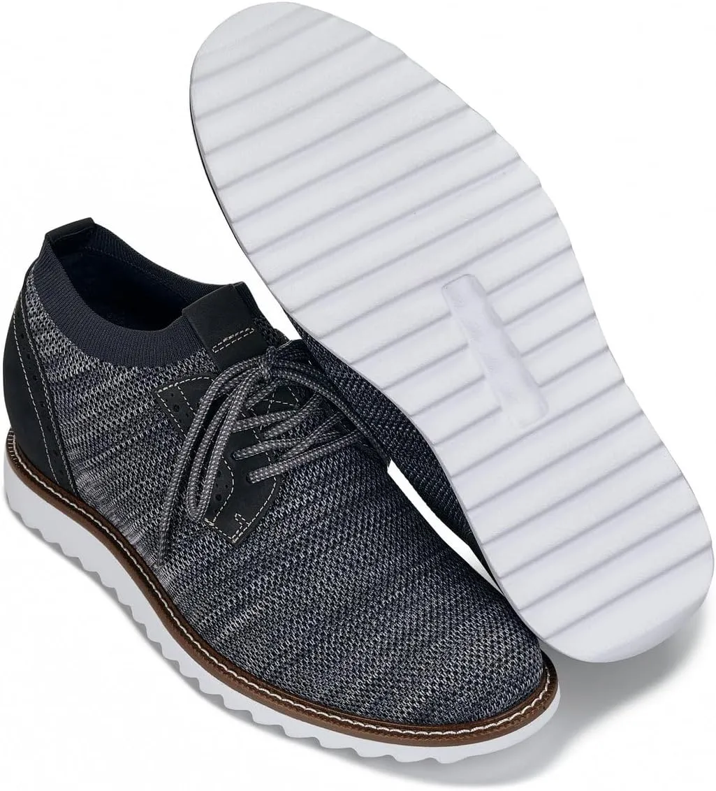 CALTO Men's Invisible Height Increasing Elevator Shoes - Grey Lightweight Lace-up Casual Derby - 3.2 Inches Taller - J1503 - Size 12 D(M) US
