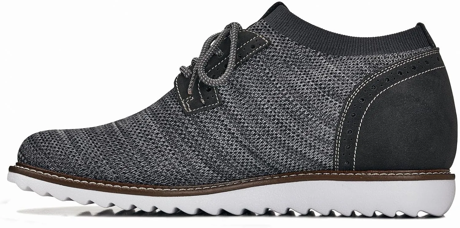 CALTO Men's Invisible Height Increasing Elevator Shoes - Grey Lightweight Lace-up Casual Derby - 3.2 Inches Taller - J1503 - Size 12 D(M) US