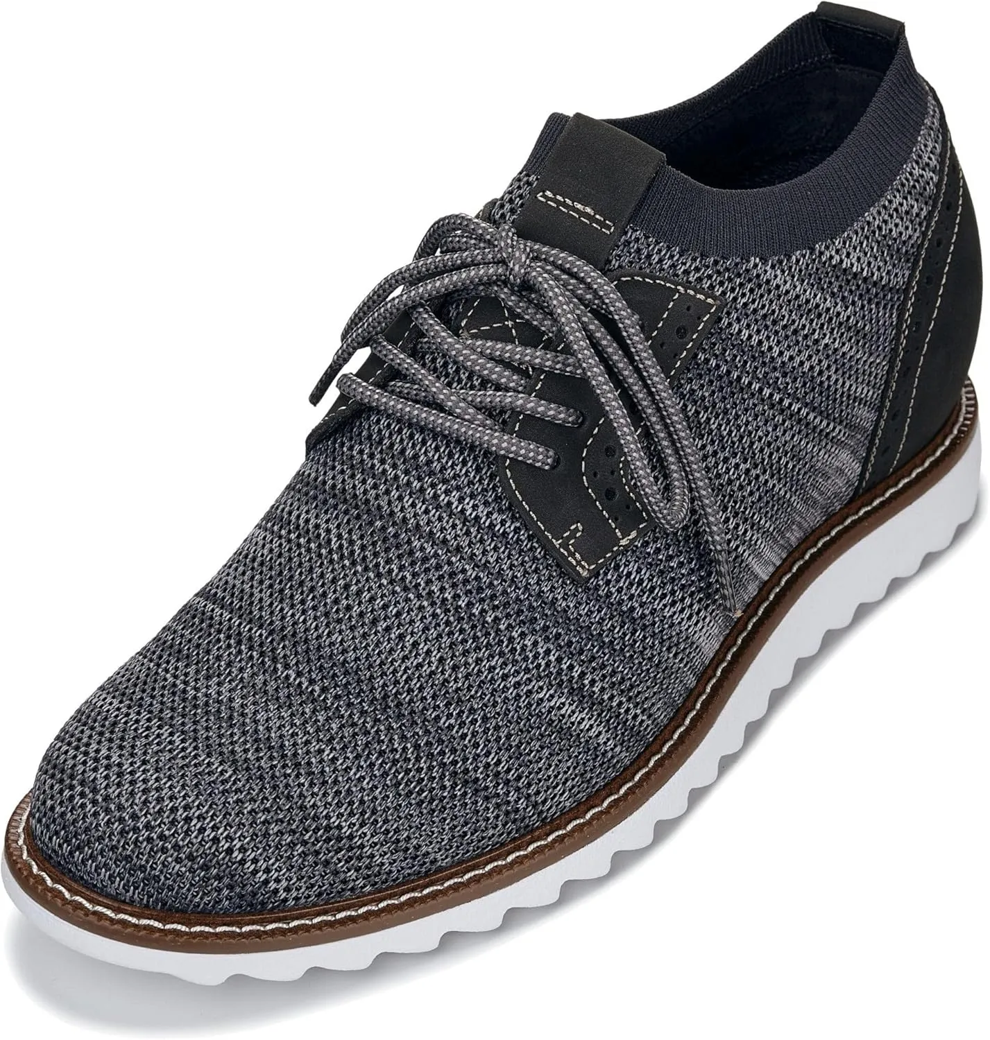 CALTO Men's Invisible Height Increasing Elevator Shoes - Grey Lightweight Lace-up Casual Derby - 3.2 Inches Taller - J1503 - Size 9.5 D(M) US