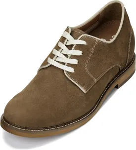 CALTO Men's Invisible Height Increasing Elevator Shoes - Khaki Brown Lace-up Premium Leather Casual Derby - 3 Inches Taller - J1312 - Size 9 D(M) US