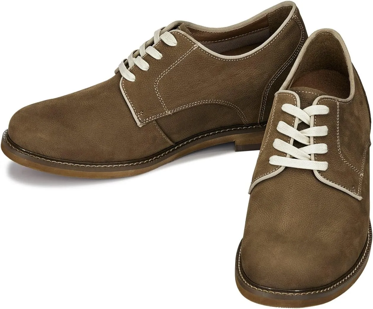CALTO Men's Invisible Height Increasing Elevator Shoes - Khaki Brown Lace-up Premium Leather Casual Derby - 3 Inches Taller - J1312 - Size 9 D(M) US