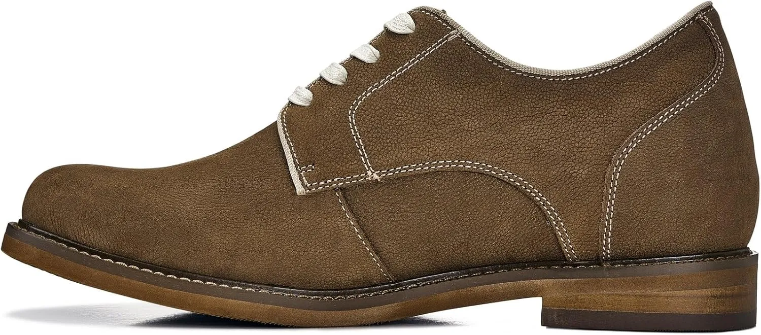CALTO Men's Invisible Height Increasing Elevator Shoes - Khaki Brown Lace-up Premium Leather Casual Derby - 3 Inches Taller - J1312 - Size 9 D(M) US