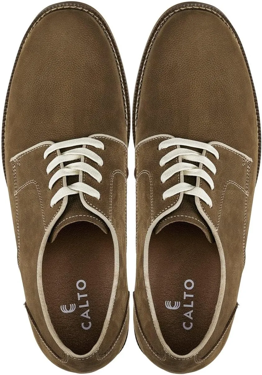 CALTO Men's Invisible Height Increasing Elevator Shoes - Khaki Brown Lace-up Premium Leather Casual Derby - 3 Inches Taller - J1312 - Size 9 D(M) US
