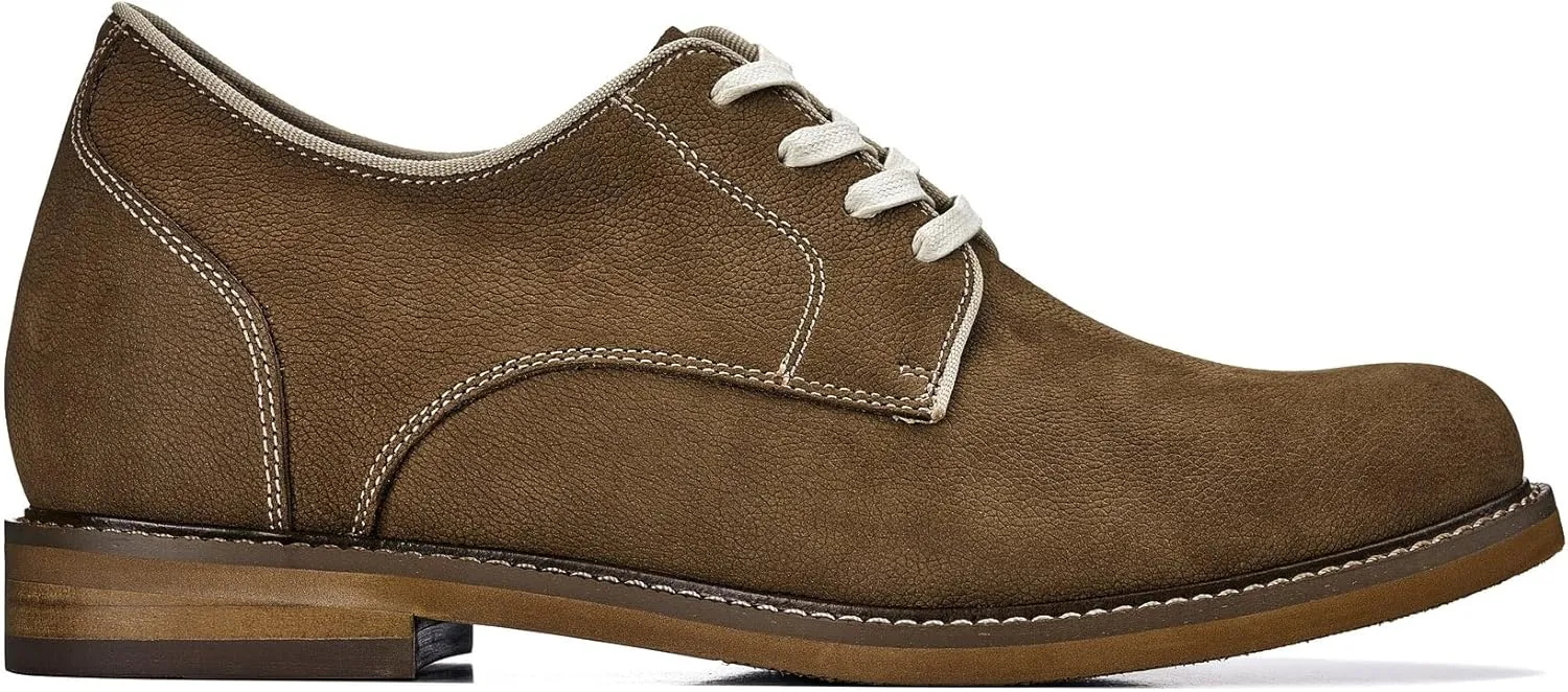 CALTO Men's Invisible Height Increasing Elevator Shoes - Khaki Brown Lace-up Premium Leather Casual Derby - 3 Inches Taller - J1312 - Size 9 D(M) US