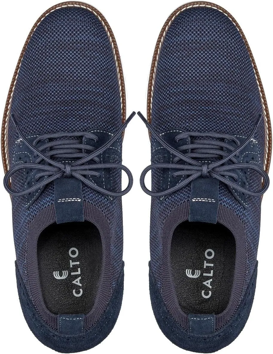 CALTO Men's Invisible Height Increasing Elevator Shoes - Navy Lightweight Lace-up Casual Derby - 3.2 Inches Taller - J1507 - Size 12 D(M) US