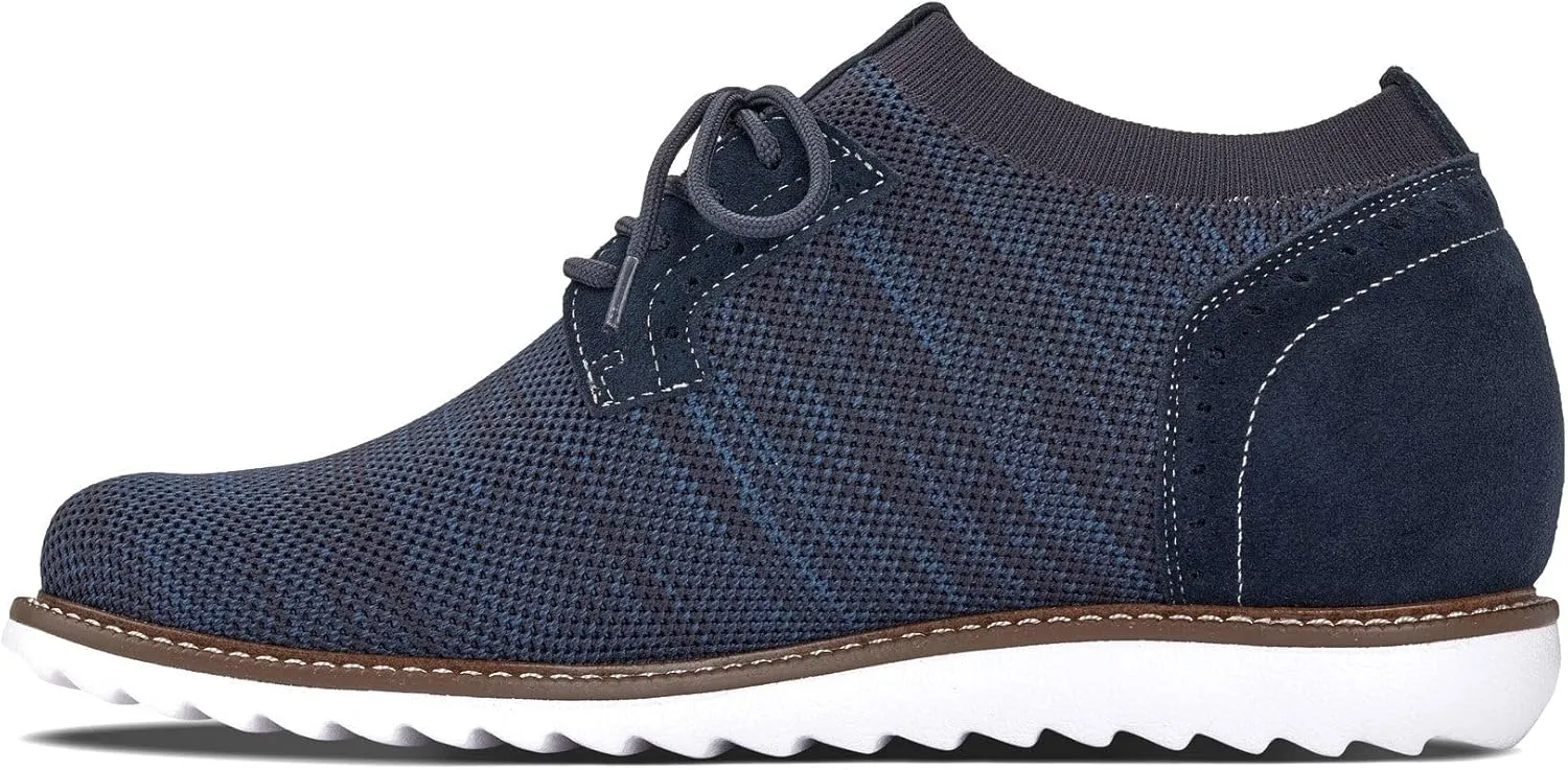 CALTO Men's Invisible Height Increasing Elevator Shoes - Navy Lightweight Lace-up Casual Derby - 3.2 Inches Taller - J1507 - Size 12 D(M) US