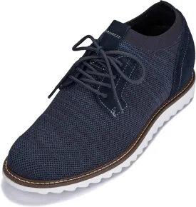 CALTO Men's Invisible Height Increasing Elevator Shoes - Navy Lightweight Lace-up Casual Derby - 3.2 Inches Taller - J1507 - Size 12 D(M) US