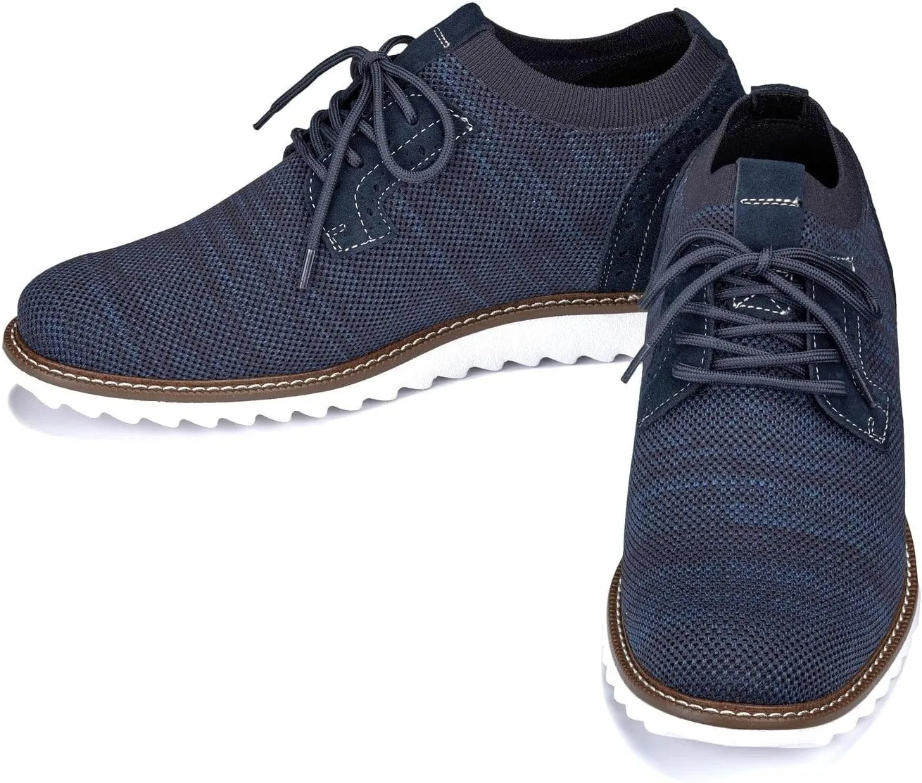 CALTO Men's Invisible Height Increasing Elevator Shoes - Navy Lightweight Lace-up Casual Derby - 3.2 Inches Taller - J1507 - Size 12 D(M) US